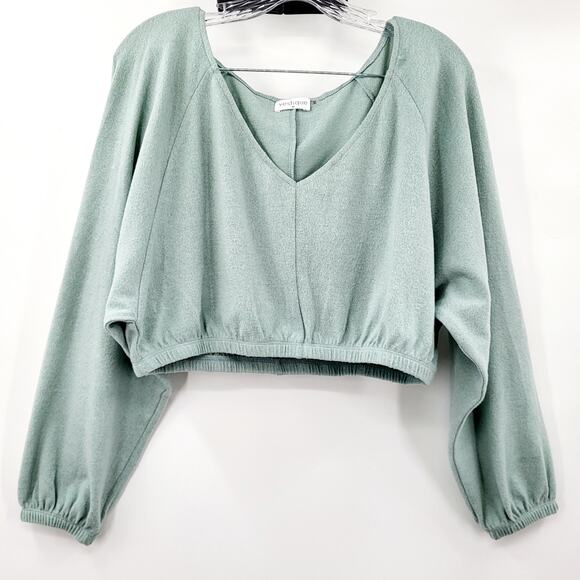 Vestique Mint Green Cropped Long Sleeve Elastic Hem Sweater Women’s Size M - Picture 1 of 6